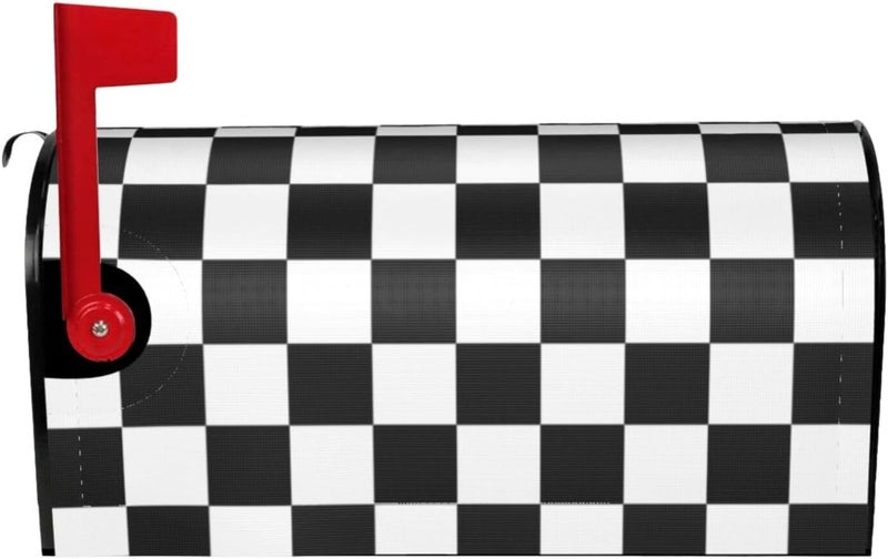 Abucaky Black and White Checkered Mailbox Cover Magnetic Racing Checkerboard Waterproof Mailbox Wraps Post Letter Box Decor 21x18 in - Image 2
