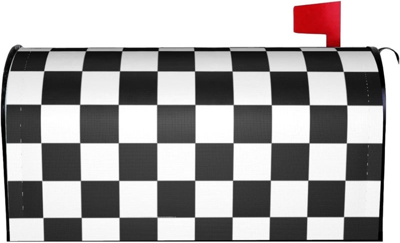 Abucaky Black and White Checkered Mailbox Cover Magnetic Racing Checkerboard Waterproof Mailbox Wraps Post Letter Box Decor 21x18 in - Image 1