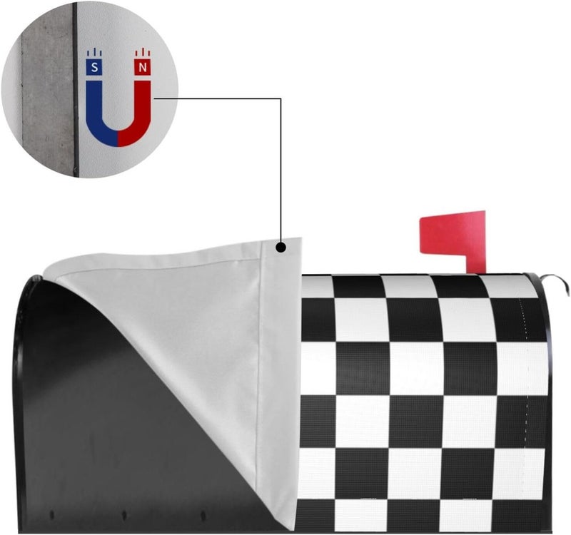 Abucaky Black and White Checkered Mailbox Cover Magnetic Racing Checkerboard Waterproof Mailbox Wraps Post Letter Box Decor 21x18 in - Image 4