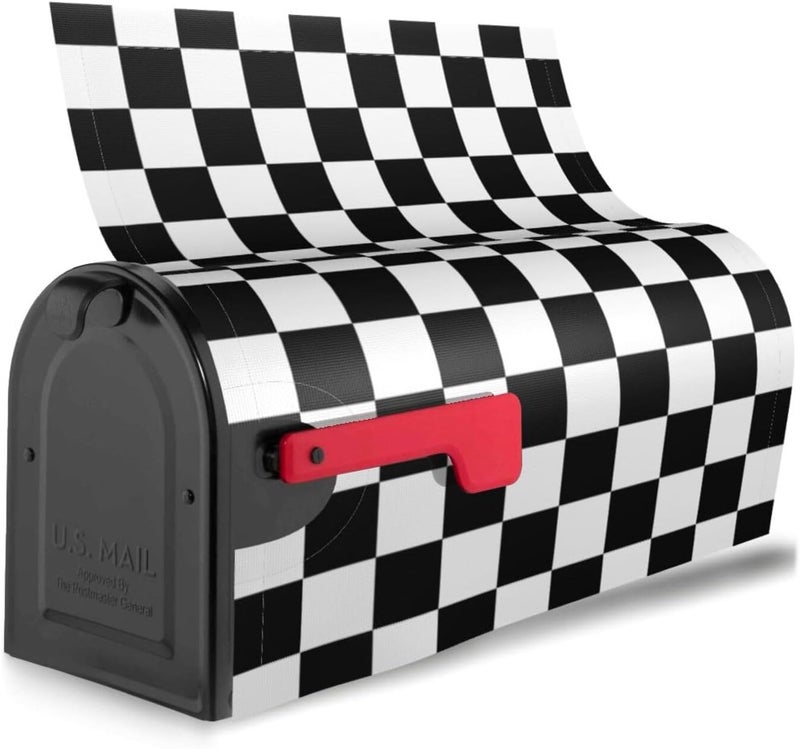 Abucaky Black and White Checkered Mailbox Cover Magnetic Racing Checkerboard Waterproof Mailbox Wraps Post Letter Box Decor 21x18 in - Image 3