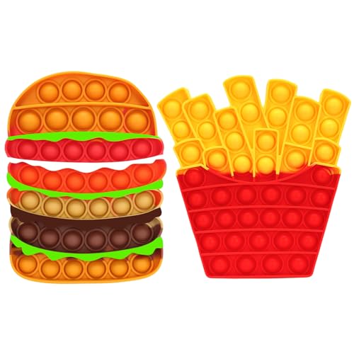 DEARIDAP 2 PCS Food Fidget Toys for Kids French Fries Hamburger Bubble Sensory Toy Silicone Push Bubble Toys Anxiety Stress Relief Tools for Toddlers Adults School Classroom Party Favors - Image 1