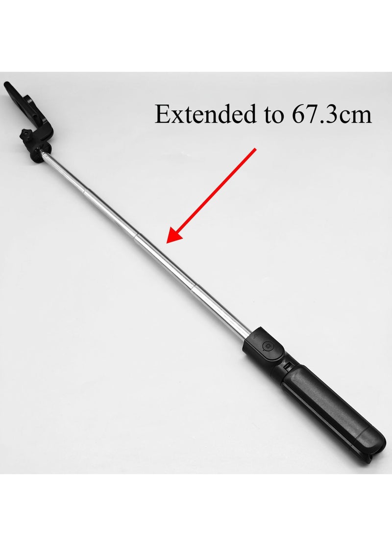 Generic Tripod selfie stick, phone tripod stand, retractable phone stabilizer suitable for iPhone and Android for photo video recording and live streaming video blogging with Bluetooth portability (black)  - Image 2