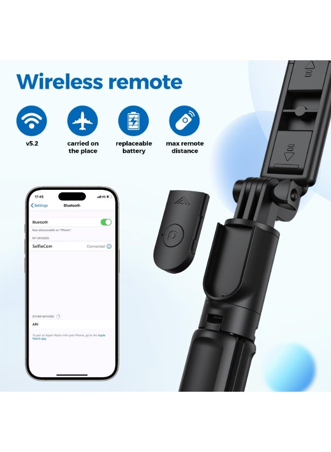 بابونا حامل ثلاثي للهواتف لالتقاط الصور الذاتية، حامل ثلاثي قابل للتمديد مع جهاز تحكم لاسلكي، مناسب للتصوير، البث المباشر، تسجيل الفيديو، متوافق مع أندرويد و iPhone - Image 5