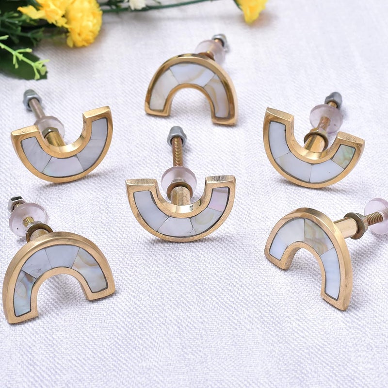 Indian-Shelf Indian Shelf 6 Piece Cabinet Knobs Mother of Pearl White Knob White Cabinet Knobs Gold Drawer Knobs Cupboard Knobs Gold Gold Dresser Knobs Semicircle White Kids Knobs Semicircle White Knobs 