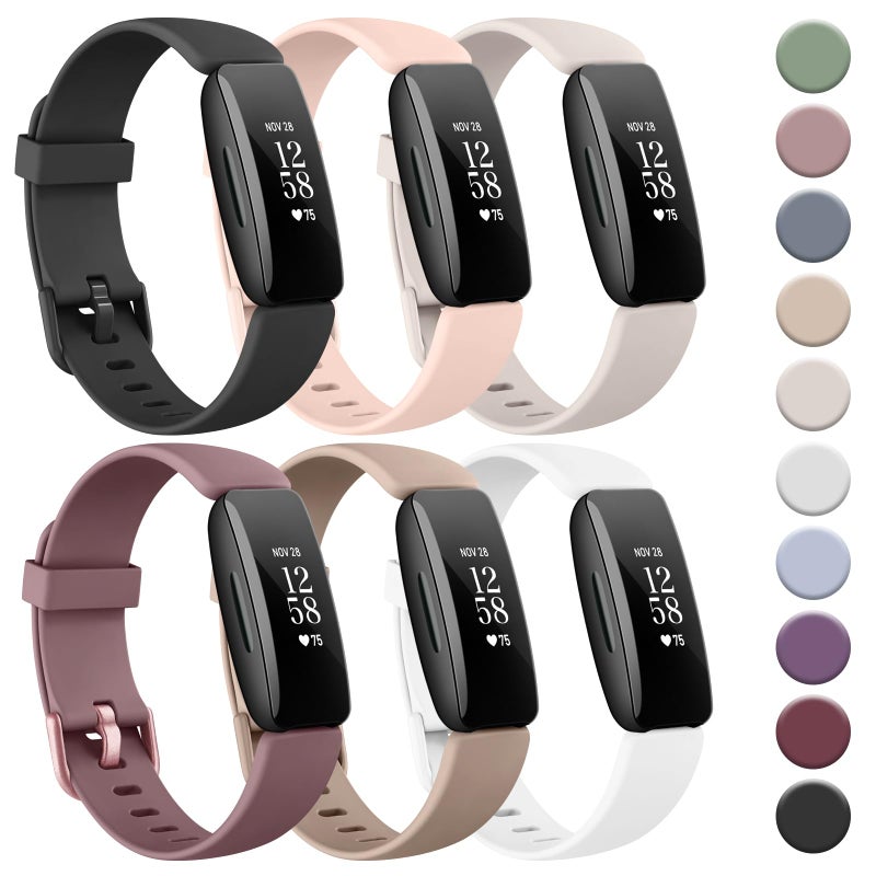 Tobfit 6 PACK Sport Bands Compatible with Fitbit Inspire 2 Bands for Women Men, Soft Silicone Waterproof Straps Replacement Wristbands Compatible for Fitbit Inspire 2 Watch Band, Small, - Image 1