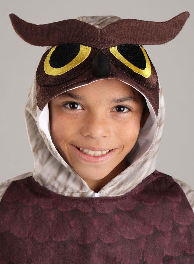 Fun Costumes Kid's Barn Owl Costume - Nocturnal Predator Bird Jumpsuit with Attached Wings & Hood - Medium - Brown - Image 3