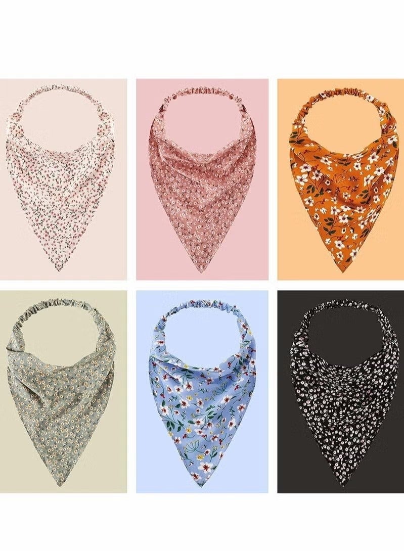 6 قطع من وشاح الشعر المرن المزهر، وشاح شيفون مرن مطبوع عليه زهور، عمامة بوهو، عصابات شعر مع مشابك شعر للنساء والفتيات، إكسسوارات شعر، نمط زهور كلاسيكي - Image 2