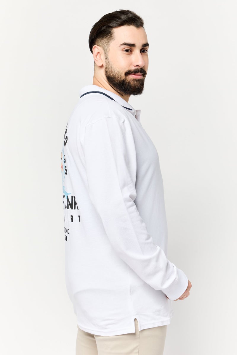 Paul Frank قميص بولو بأكمام طويلة وطباعة جرافيك للرجال، أبيض - Image 3