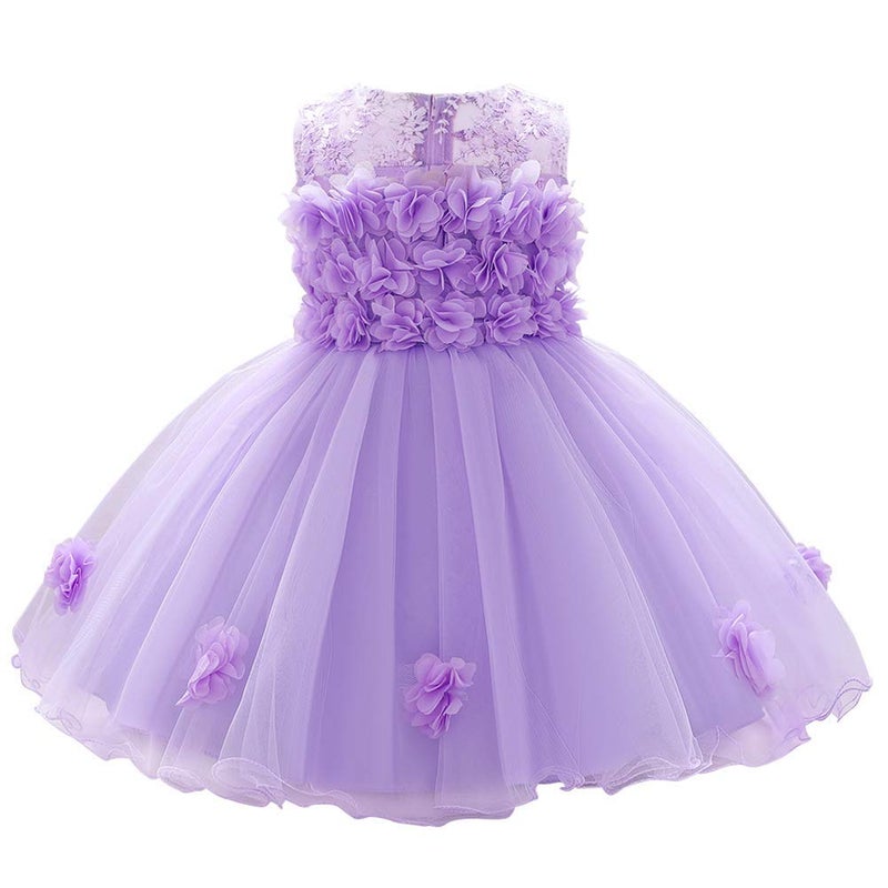 ODASDO Baby Flower Girl Dresses Infant Toddler Kid 1st 2nd Birthday Party Dress Lace Flower Embroidered Pageant Wedding Bridesmaid Evening Summer Sleeveless Princess Tutu Tulle Gown Light Purple 6-12M - Image 1