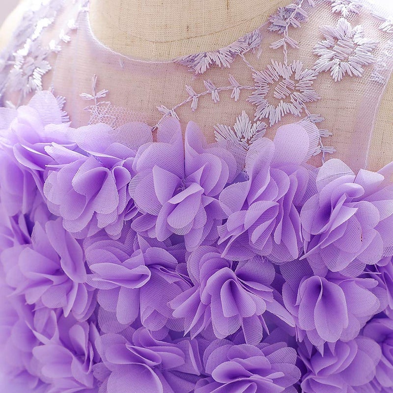 ODASDO Baby Flower Girl Dresses Infant Toddler Kid 1st 2nd Birthday Party Dress Lace Flower Embroidered Pageant Wedding Bridesmaid Evening Summer Sleeveless Princess Tutu Tulle Gown Light Purple 6-12M - Image 4