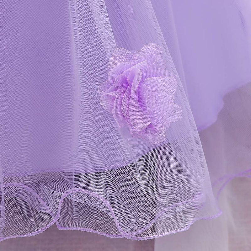 ODASDO Baby Flower Girl Dresses Infant Toddler Kid 1st 2nd Birthday Party Dress Lace Flower Embroidered Pageant Wedding Bridesmaid Evening Summer Sleeveless Princess Tutu Tulle Gown Light Purple 6-12M - Image 5