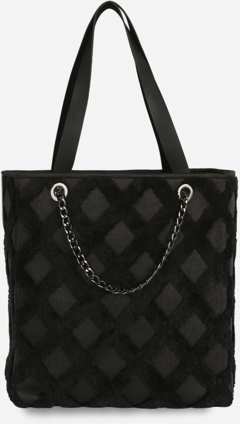 Hamur Dough Women's Fabric Hand and Shoulder Bag Tweed Black Fur Plush Knitted Handbag