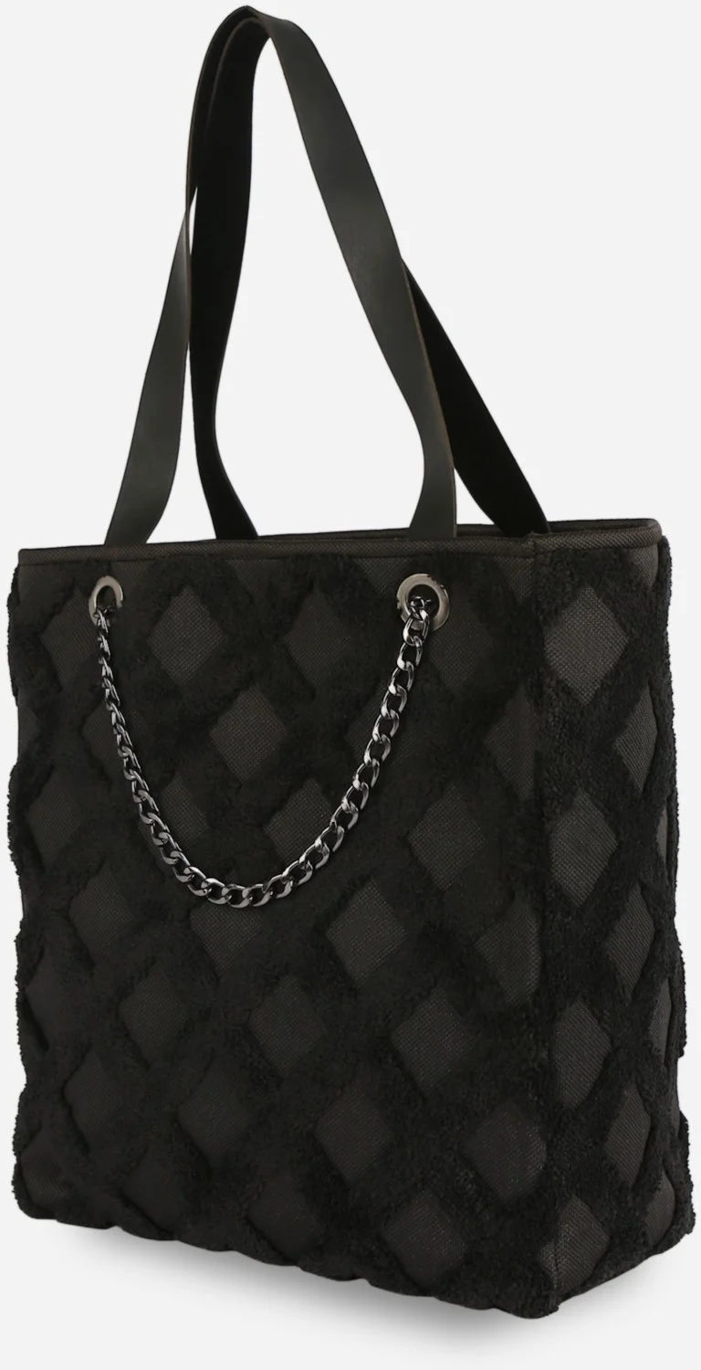 Hamur Dough Women's Fabric Hand and Shoulder Bag Tweed Black Fur Plush Knitted Handbag
