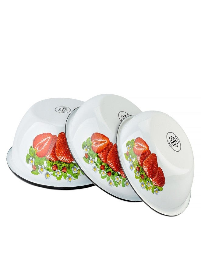 مجموعة أوعية مينا من STP GOODS، 3 قطع، أوعية تقديم من المينا، أوعية خلط من الفولاذ المطلي بالمينا للطبخ والتحضير، وعاء سلطة فواكه للمطبخ، آمنة للغسل في غسالة الصحون (فراولة) - Image 5