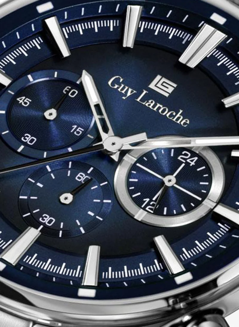 Guy Laroche Blue Richard Blue Dial Silver Metal Bracelet Chronograph Watch for Men 43mm for Men | Best Price UAE