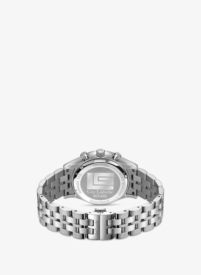 Guy Laroche Blue Richard Blue Dial Silver Metal Bracelet Chronograph Watch for Men 43mm for Men | Best Price UAE