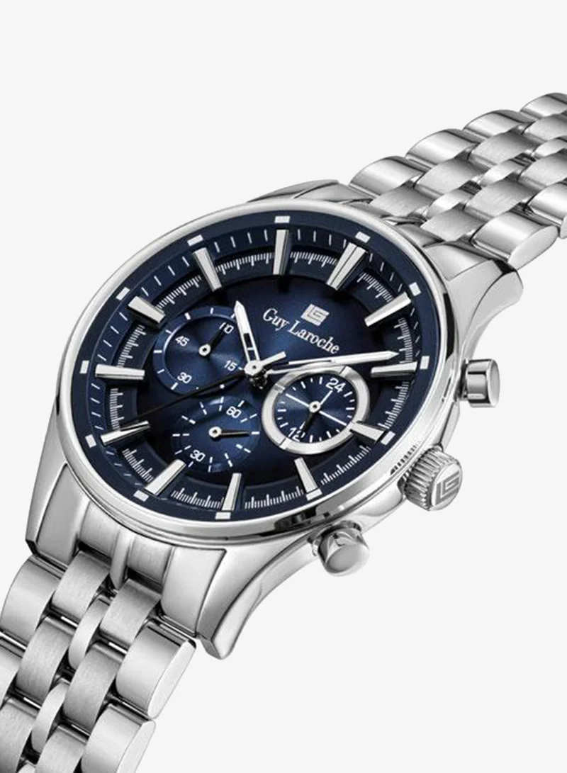 Guy Laroche Richard Blue Dial Silver Metal Bracelet Chronograph Watch for Men 43mm