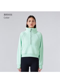 Generic Half Zip High Collar Fleece Sweater Women Autumn Winter mint moment 