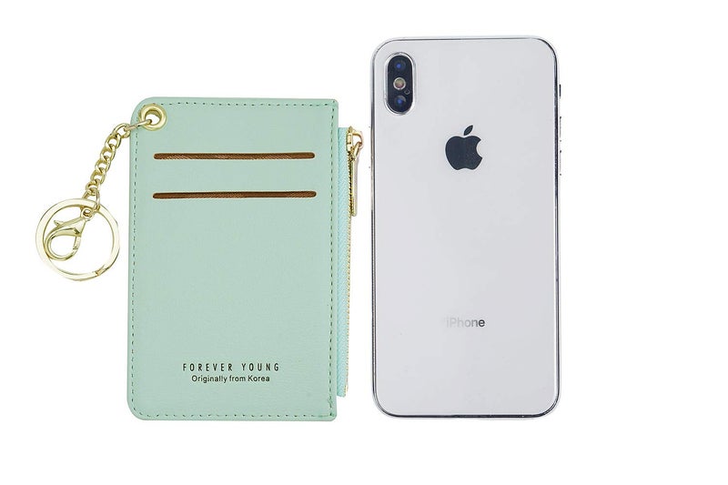 Prometheism Small Wallets for Women Slim Leather Card Case Holder Wallet Coin Change Purse with Keychain (Light Green) - Image 3