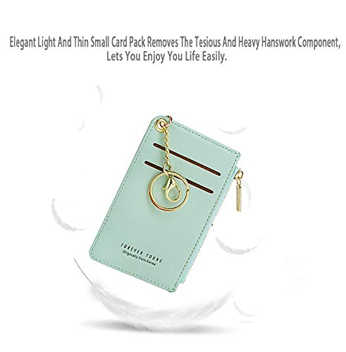 Prometheism Small Wallets for Women Slim Leather Card Case Holder Wallet Coin Change Purse with Keychain (Light Green) - Image 5