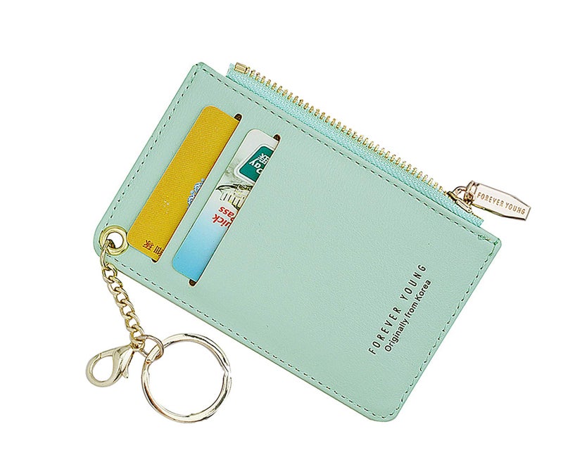 Prometheism Small Wallets for Women Slim Leather Card Case Holder Wallet Coin Change Purse with Keychain (Light Green) - Image 1