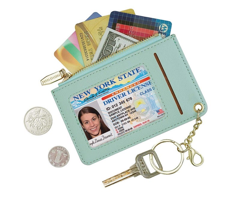 Prometheism Small Wallets for Women Slim Leather Card Case Holder Wallet Coin Change Purse with Keychain (Light Green) - Image 2