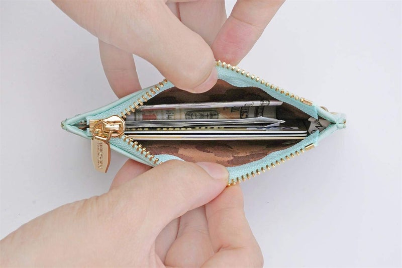 Prometheism Small Wallets for Women Slim Leather Card Case Holder Wallet Coin Change Purse with Keychain (Light Green) - Image 4