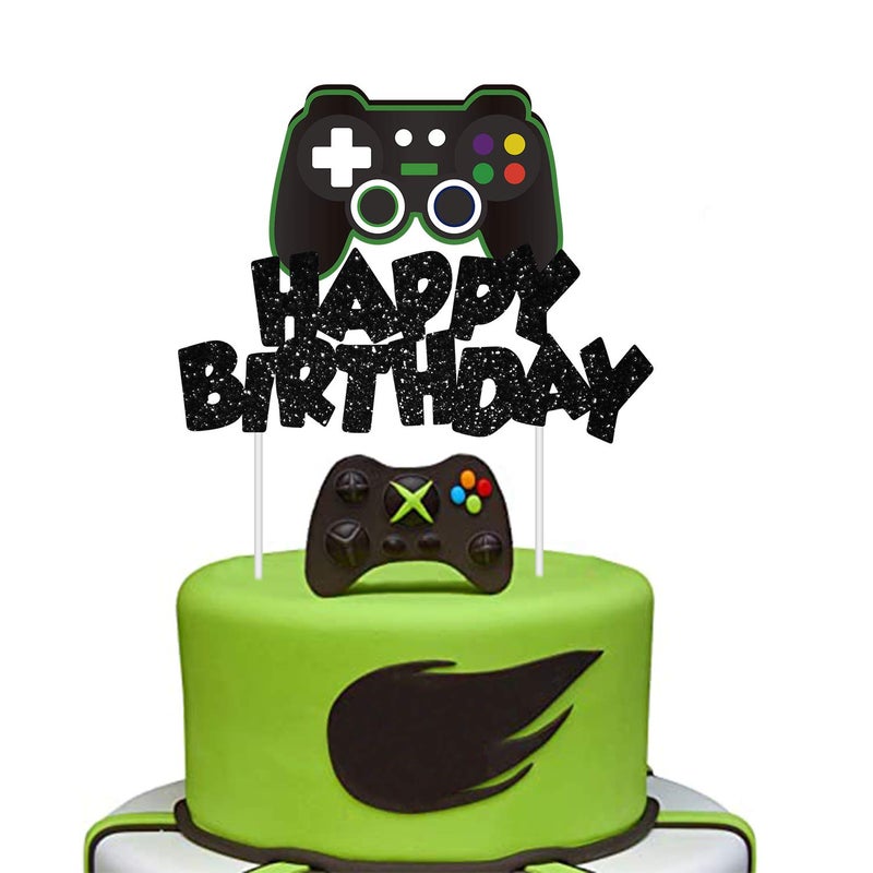 MOAXMOA Video Game Cake Topper Glitter Game Controller Happy Birthday Cake Topper Cake Decorations Picks for Kids Gaming Themed Birthday Party Supplies - Image 2