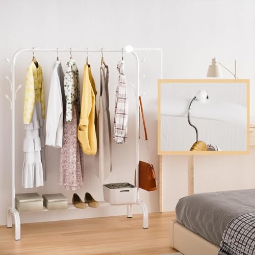 KRISHYAM Heavy Duty Garment Rack with Bottom Shelf, White Metal Frame, Freestanding Clothes Rail, Storage Garment Rack Organizer for Bedroom, Retail Display, 150 x 110 x 40 cm (SINGLE ROD WHITE) - Image 3