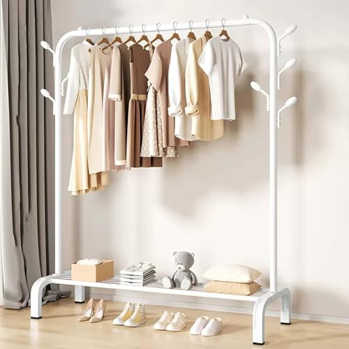 KRISHYAM Heavy Duty Garment Rack with Bottom Shelf, White Metal Frame, Freestanding Clothes Rail, Storage Garment Rack Organizer for Bedroom, Retail Display, 150 x 110 x 40 cm (SINGLE ROD WHITE) - Image 5