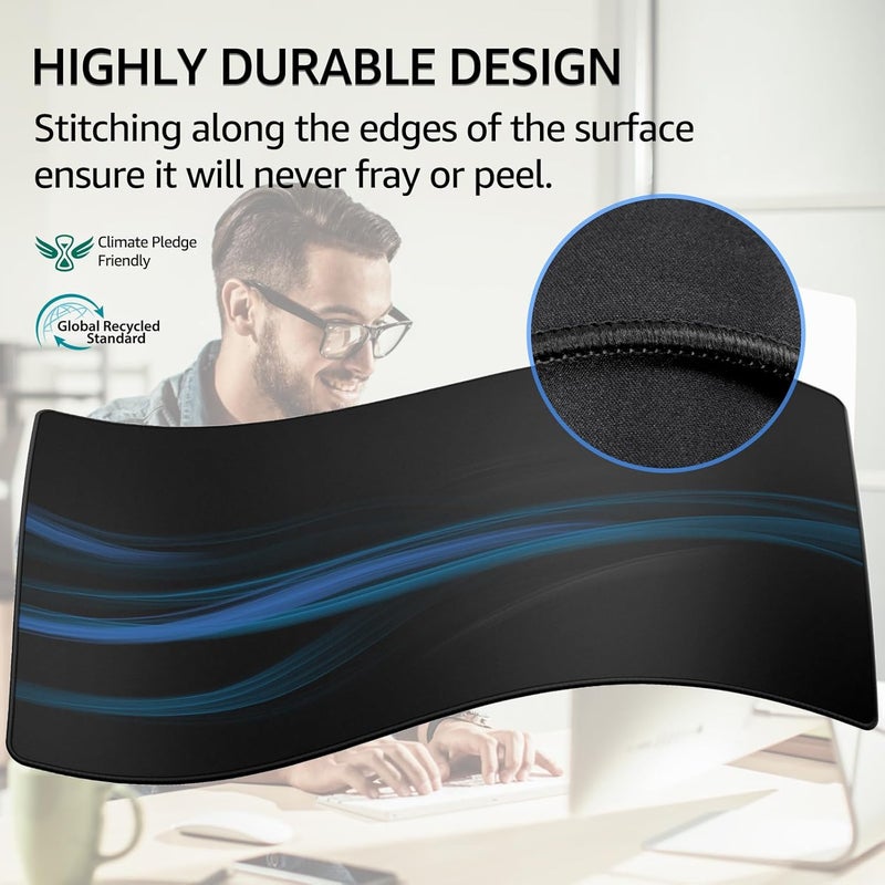 KTRIO Large Gaming Mouse Pad with Stitched Edges, Extended Mousepad with Superior Micro-Weave Cloth, Non-Slip Base, Water Resist Keyboard Pad, Desk Mat for Gamer, Office & Home, 31.5 x 15.7 in, Black - Image 3