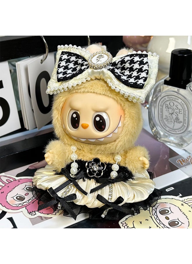 Labubu Sitting Party Doll Clothes Generation II Blind Box Labubu Doll Clothes Ragcloth Clothes Plush Vinyl Face-Specification:First And Second Generation Universal (doll Not Included) - Standard Outfit-Color:Little Paris In Black (headwear + Suspender Skirt)  - Image 1
