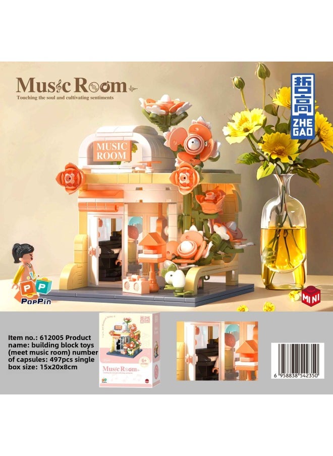 Zhegao Mini 612005 - 612008 Flower Shop Music Room Dance Studio Girls Assembled Street View Building Block Toys-Color:612008 Meet Flower Shop [476 Particles]  - Image 2
