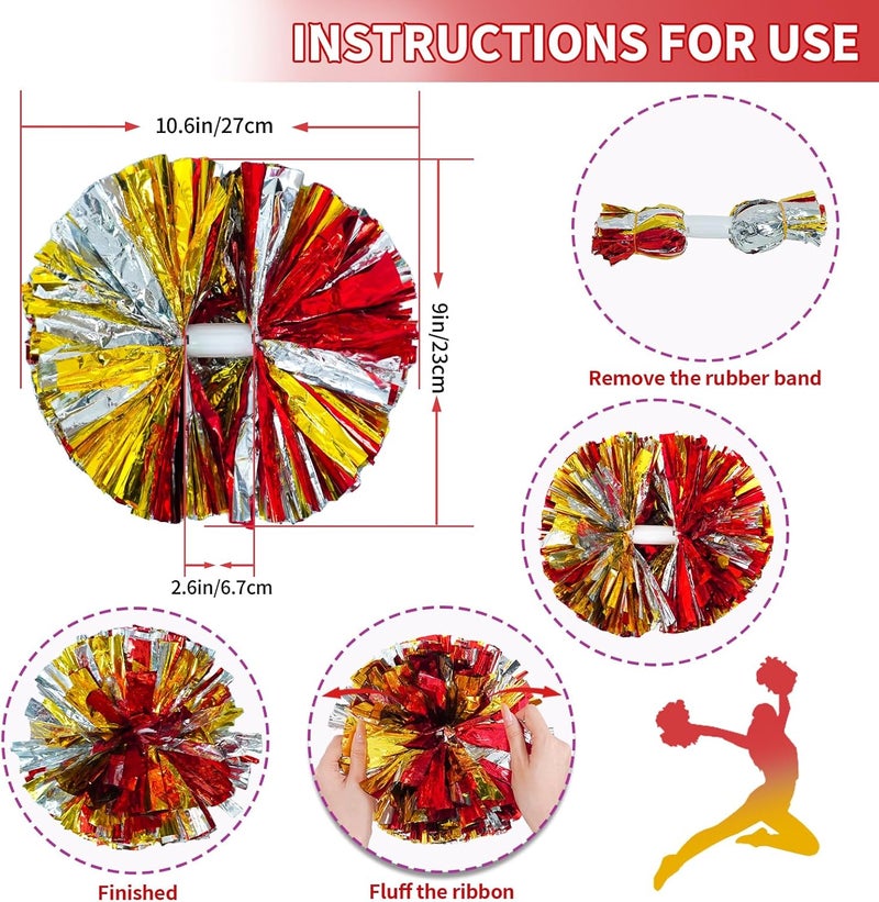 CREATIEE-PRO 4Pcs Metallic Cheerleading Pom Poms, Creatiee 2 Pair Cheerleader Cheering Squad Pompoms for School Sports Dance Games Team Spirit Cheer - Image 2