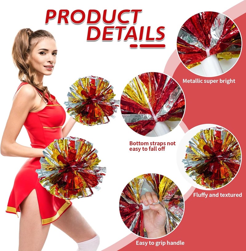 CREATIEE-PRO 4Pcs Metallic Cheerleading Pom Poms, Creatiee 2 Pair Cheerleader Cheering Squad Pompoms for School Sports Dance Games Team Spirit Cheer - Image 3