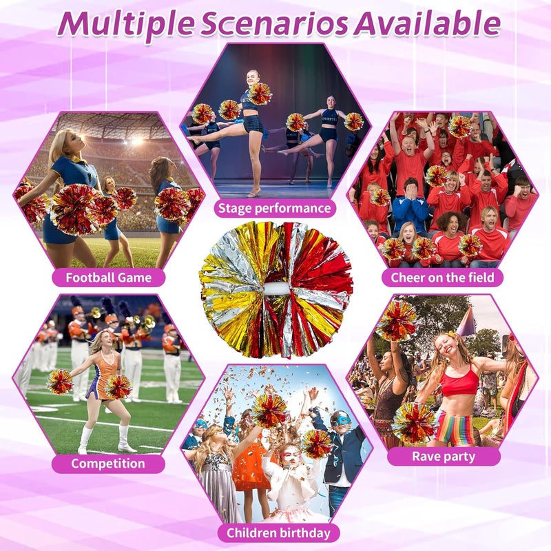 CREATIEE-PRO 4Pcs Metallic Cheerleading Pom Poms, Creatiee 2 Pair Cheerleader Cheering Squad Pompoms for School Sports Dance Games Team Spirit Cheer - Image 4