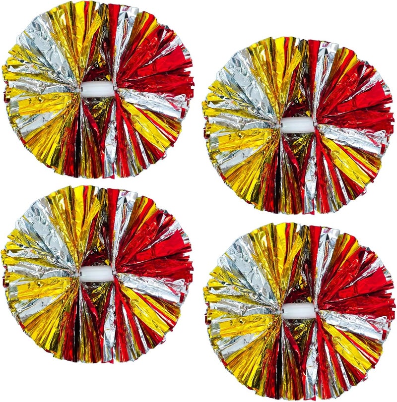 CREATIEE-PRO 4Pcs Metallic Cheerleading Pom Poms, Creatiee 2 Pair Cheerleader Cheering Squad Pompoms for School Sports Dance Games Team Spirit Cheer - Image 1