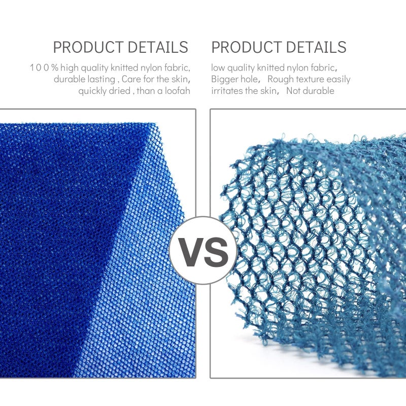UJFQBH 3 Pieces African Bath Sponge African Net Long Net Bath Sponge Exfoliating Shower Body Scrubber Back Scrubber Skin Smoother,Great for Daily Use(Blue,Black,Off-White) - Image 2