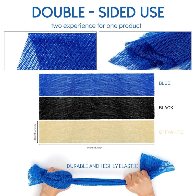 UJFQBH 3 Pieces African Bath Sponge African Net Long Net Bath Sponge Exfoliating Shower Body Scrubber Back Scrubber Skin Smoother,Great for Daily Use(Blue,Black,Off-White) - Image 4