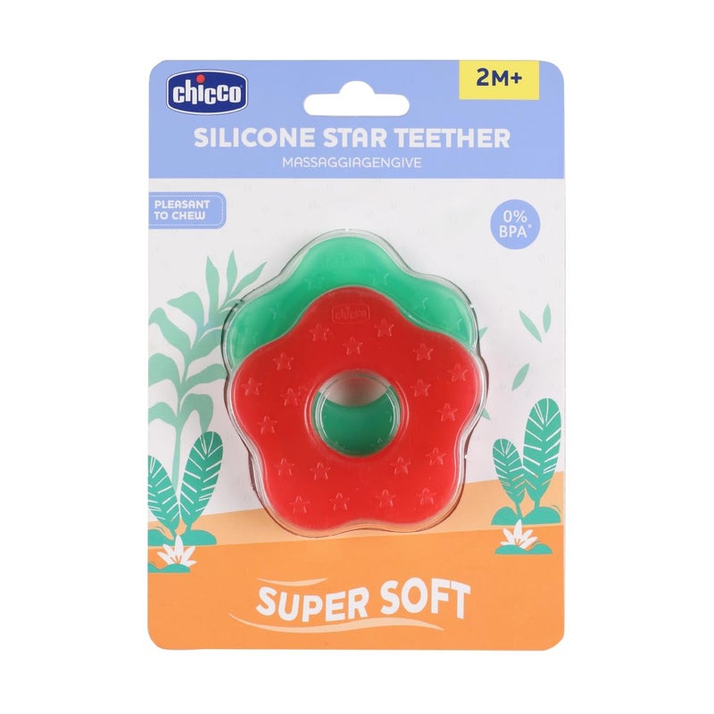 Chicco Teether Supersoft Star 2M+ 2Pc Red + Green - Image 1