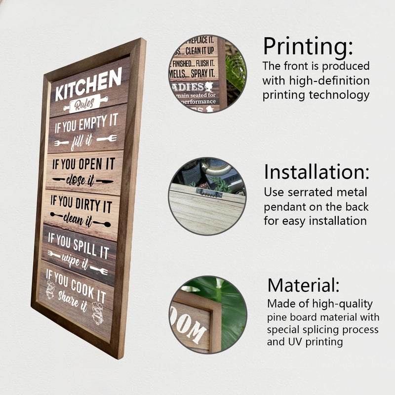 Gkwa Kitchen Decor Wall, Rustic Kitchen Decorations, Kitchen Frame DÃ©cor, Kitchen Rules Sign, Kitchen Wall DÃ©cor, Kitchen Decor and Accessories, Farmhouse Kitchen Frame Sign, Rustic Kitchen Door Rules Sign - Image 3