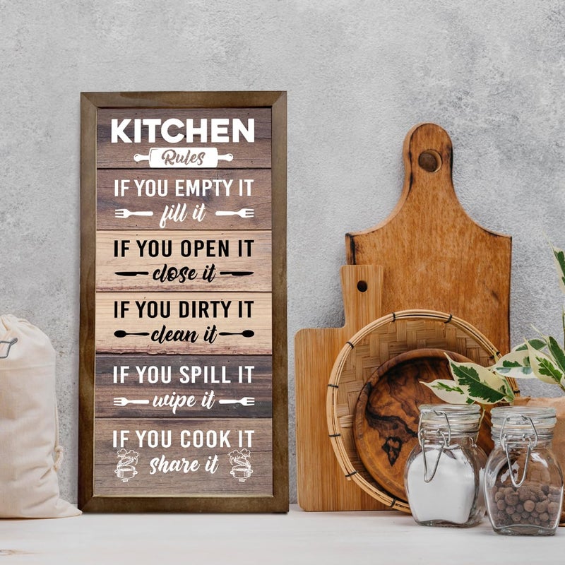Gkwa Kitchen Decor Wall, Rustic Kitchen Decorations, Kitchen Frame DÃ©cor, Kitchen Rules Sign, Kitchen Wall DÃ©cor, Kitchen Decor and Accessories, Farmhouse Kitchen Frame Sign, Rustic Kitchen Door Rules Sign - Image 5