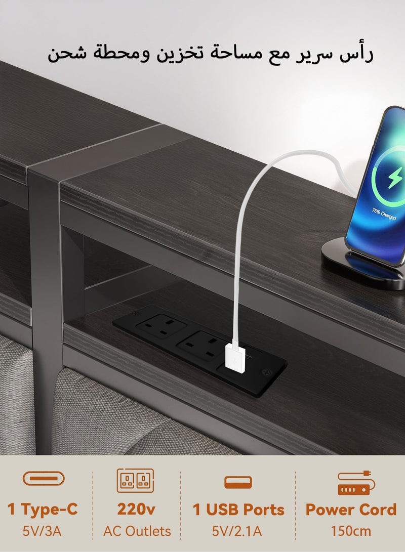 يانارا إطار سرير معدني متين – رأس سرير مبطن مع إضاءة LED ومساحة تخزين مزوّد بمحطة شحن، مقاس توأم، مقاس مزدوج صغير، مساحة تخزين كبيرة أسفل السرير، ثابت وهادئ دون ضوضاء، سهل التركيب، لا حاجة إلى قاعدة صندوقية - Image 4