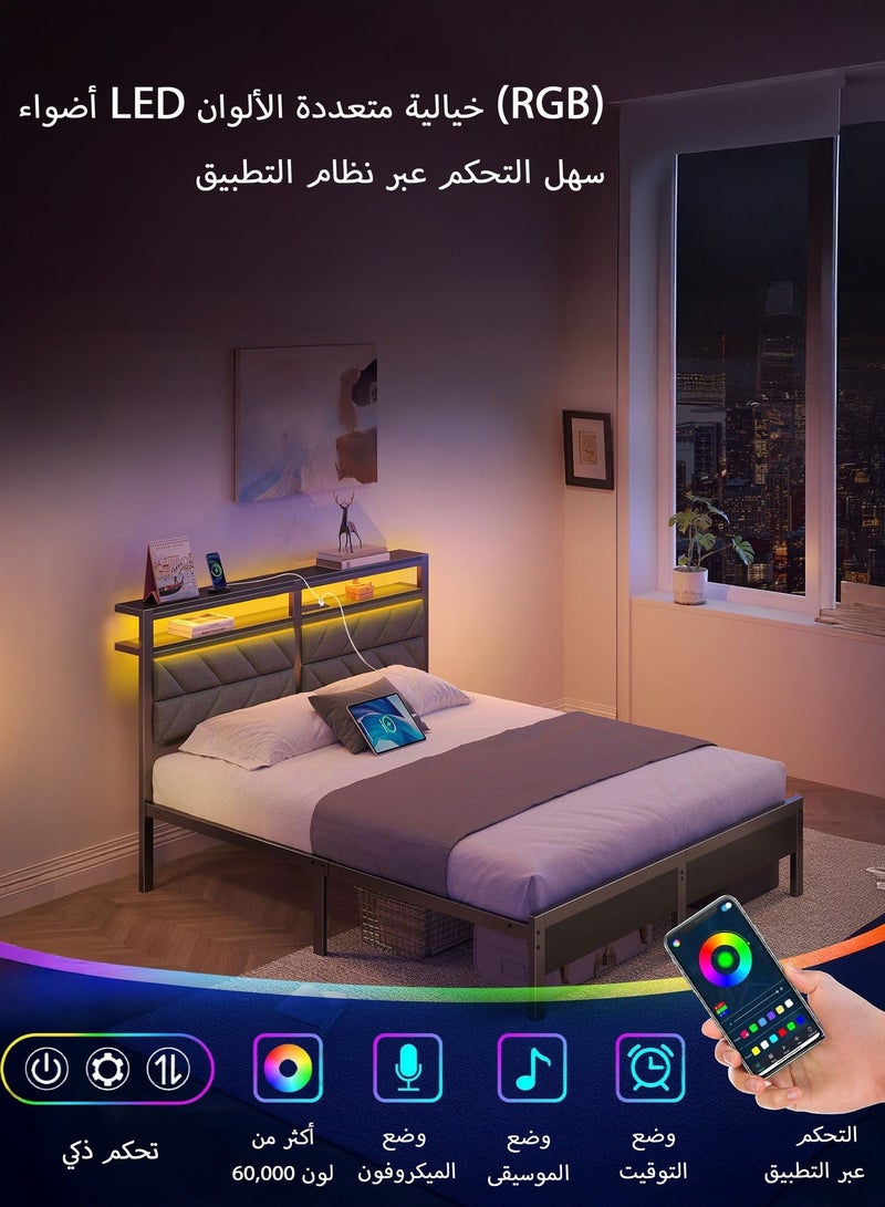 يانارا إطار سرير معدني متين – رأس سرير مبطن مع إضاءة LED ومساحة تخزين مزوّد بمحطة شحن، مقاس توأم، مقاس مزدوج صغير، مساحة تخزين كبيرة أسفل السرير، ثابت وهادئ دون ضوضاء، سهل التركيب، لا حاجة إلى قاعدة صندوقية - Image 3