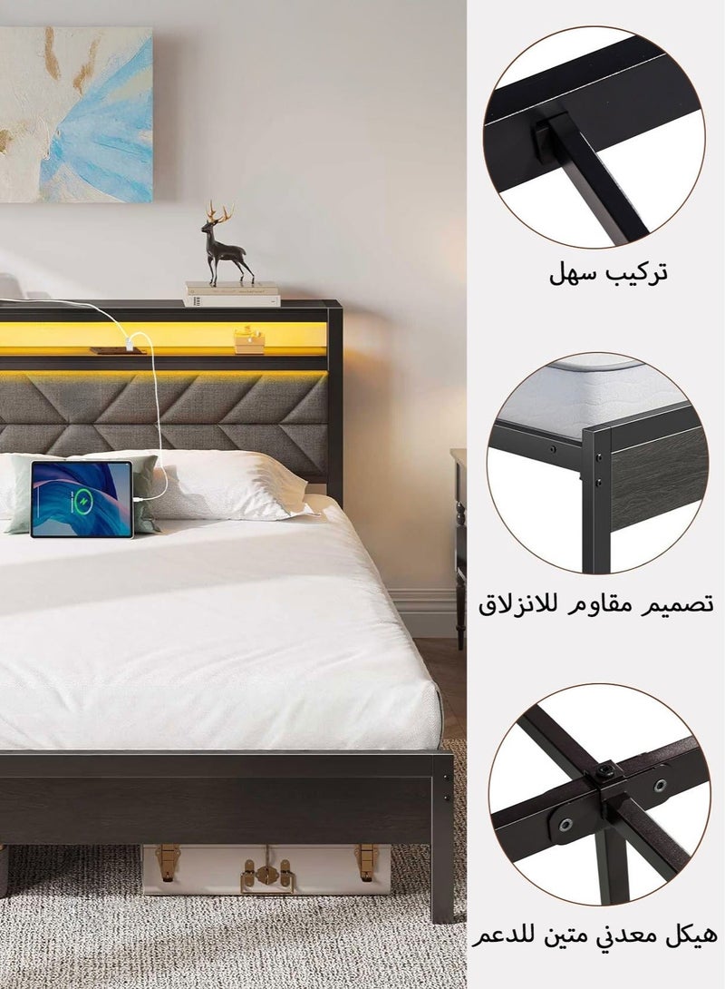 يانارا إطار سرير معدني متين – رأس سرير مبطن مع إضاءة LED ومساحة تخزين مزوّد بمحطة شحن، مقاس توأم، مقاس مزدوج صغير، مساحة تخزين كبيرة أسفل السرير، ثابت وهادئ دون ضوضاء، سهل التركيب، لا حاجة إلى قاعدة صندوقية - Image 5