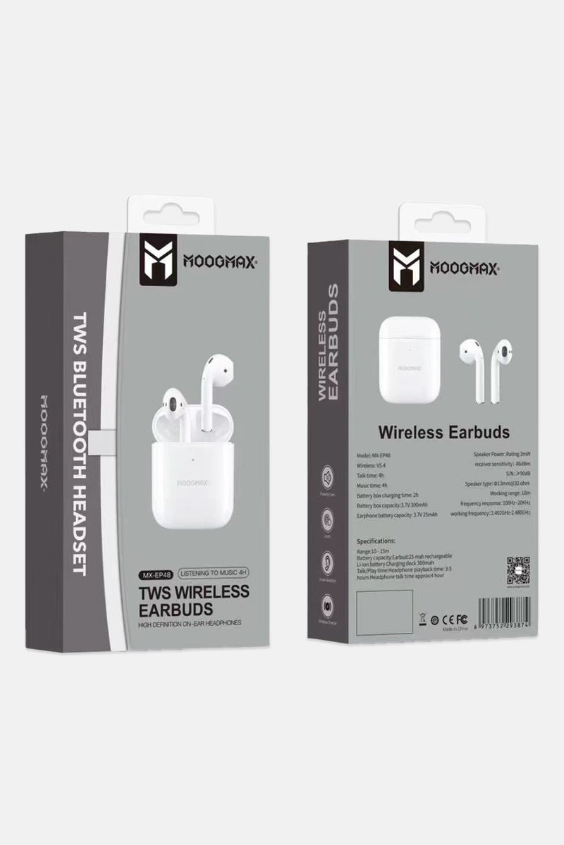 MOOGMAX EP48 TWS Wireless Earbuds, White - Image 1