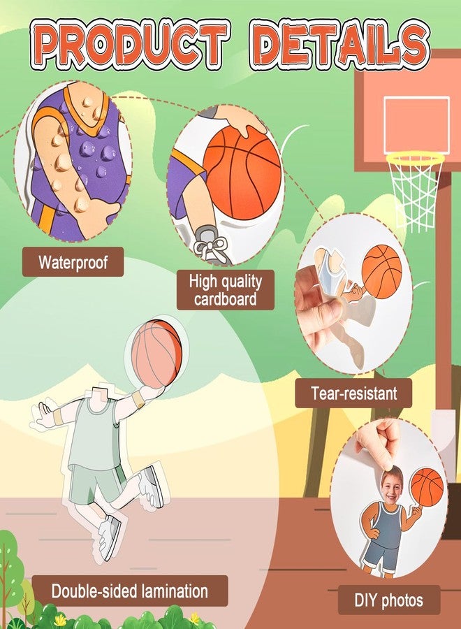 OBUSATT 60 Pcs Basketball Player Theme Cutouts Basketball Bulletin Board Decorations Sports Paper Cut-Outs Classroom Decor for Boy Girl Classroom DIY Craft Photo Preschool Wall Supplies Basketballs - Image 3