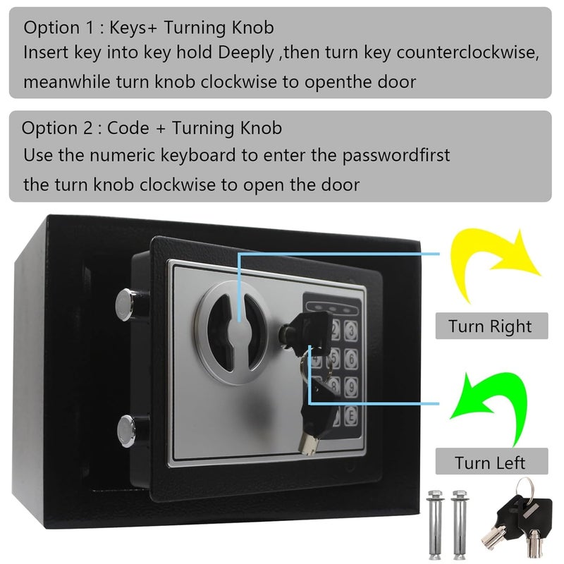 EXOMOON Key and Electronic Security Safe Box Digital Deposit Box for Home Office Hotel Business Lock Box for Cash Jewelry Storage Black 017 Cubic Feet - Image 4