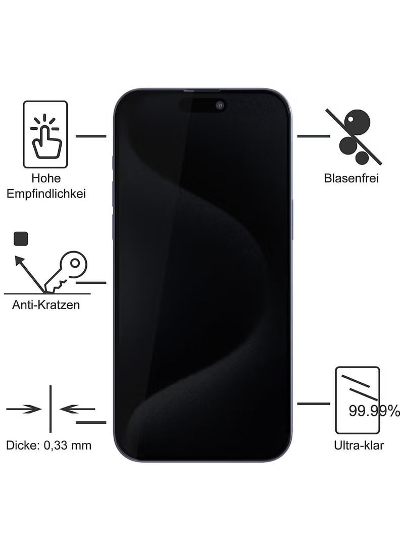 اتش اس iPhone 15 Pro MAX  Privacy Screen Protector, 9H+ Military Grade Tempered Glass, Edge-to-Edge Full Coverage, Anti-Spy Privacy Filter, Scratch and Shatter Resistant, Anti-Fingerprint and Oil-Resistant Coating, Face ID Compatible, Ultra HD Clarity, Case-Friendly Design, Easy Bubble-Free Installation with Alignment Frame - Black - Image 3