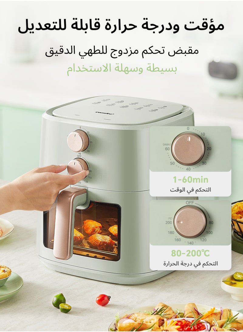 Comfee' - Manual Air Fryer 7.5L Dual Knob Mechanical Control, 97% Less Fat, Dishwasher-Safe, Family Sized Capacity, See-through Window, Lite 7.5L, Air Fry, Roast & More, Sage Green - Image 1